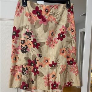 LOFT A-Line Skirt with Floral Design in Pink and Cream